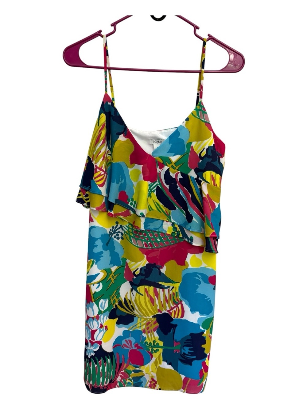 J. Crew Floral Ruffle Vacation Dress Mini Tropical Bright Size 4 - Picture 2 of 9